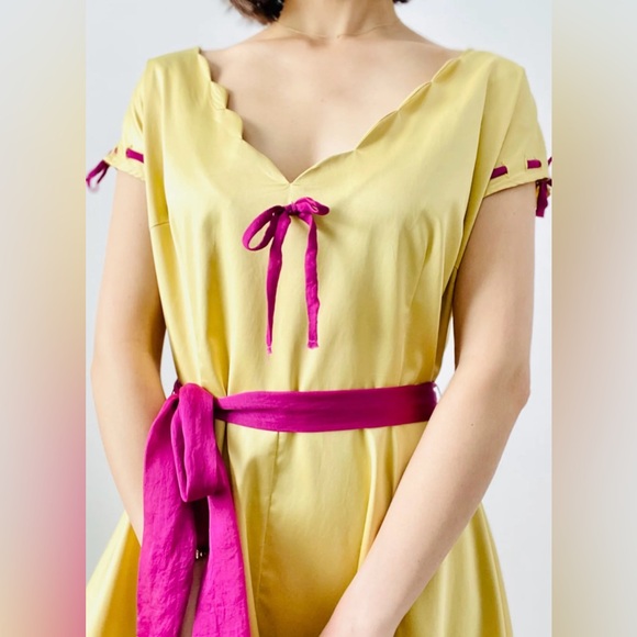 RARE Vintage chartreuse colorblock satin dress size large by Elvgren by Tatyana - Picture 5 of 11